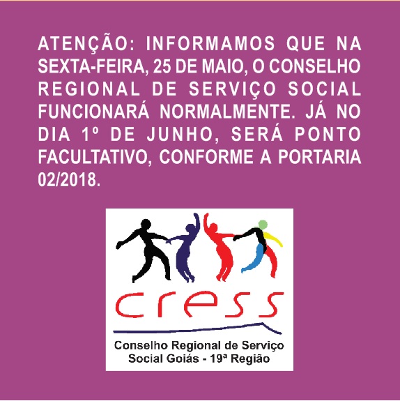 Comunicado dia 24 de maio e dia 1 de junho