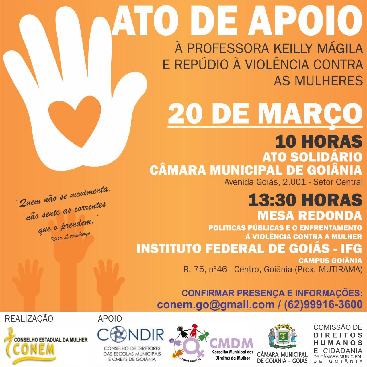 CRESS Goias apoia ato do CONEM de repudio a violencia contra a mulher