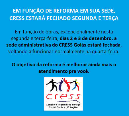 Nota sobre fechamento do CRESS em função de obras em sua sede